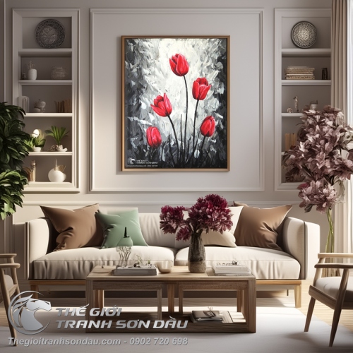 Tranh Hoa Tulip Màu Đỏ
