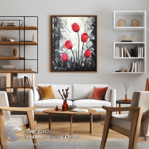 Tranh Hoa Tulip Màu Đỏ