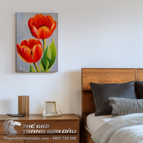 Tranh Hoa Tulip Màu Đỏ Ấn Tượng