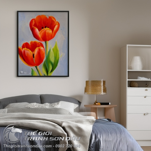 Tranh Hoa Tulip Màu Đỏ Ấn Tượng