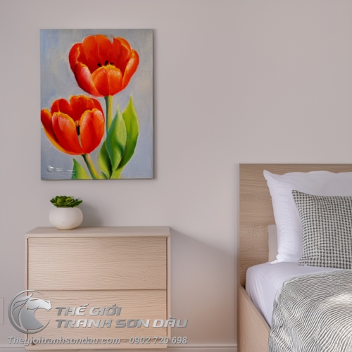Tranh Hoa Tulip Màu Đỏ Ấn Tượng