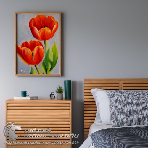 Tranh Hoa Tulip Màu Đỏ Ấn Tượng