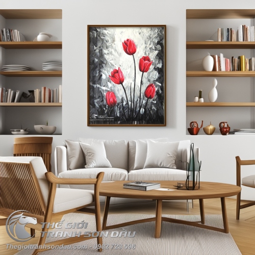 Tranh Hoa Tulip Màu Đỏ