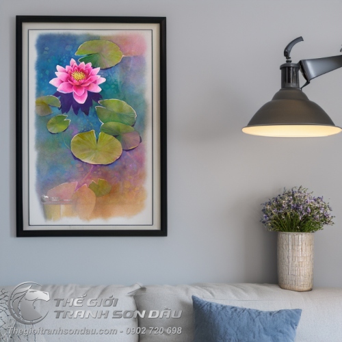 Tranh Hồng Liên Nở Trên Mặt Hồ