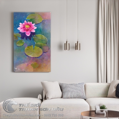 Tranh Hồng Liên Nở Trên Mặt Hồ