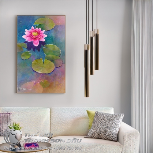 Tranh Hồng Liên Nở Trên Mặt Hồ