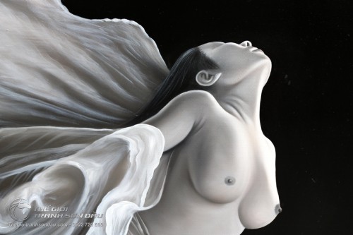 Tranh Khỏa Thân Cô Gái Bay Với Dải Lụa