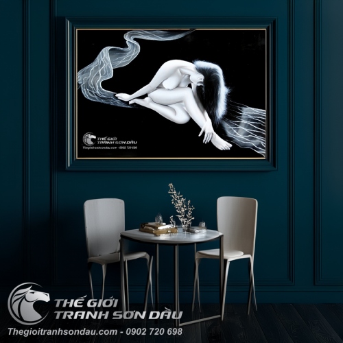 Tranh Khỏa Thân Cô Gái Ngồi Trên Dải Lụa