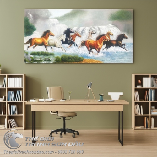 Tranh Mã Đáo Thành Công Ngựa Chạy Trước Thác Nước