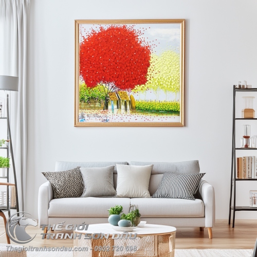 Tranh Nghệ Thuật Hiện Đại Phố Hoa Cây Đỏ