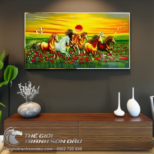 Tranh Ngựa Mã Đáo Bình Minh Trên Thảo Nguyên