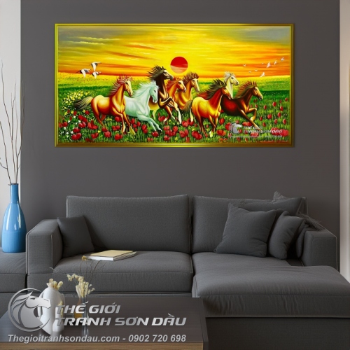 Tranh Ngựa Mã Đáo Bình Minh Trên Thảo Nguyên