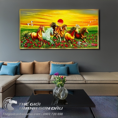 Tranh Ngựa Mã Đáo Bình Minh Trên Thảo Nguyên