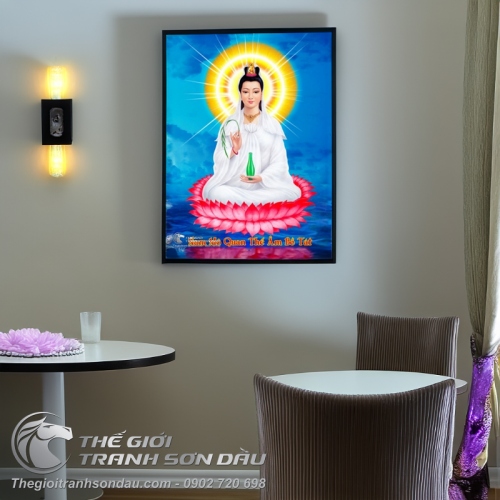Tranh Phật Quan Âm Ngồi Giữa Biển Vẽ Sơn Dầu