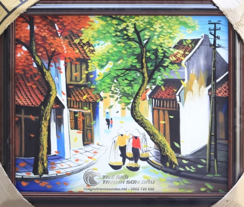 Tranh Phố Cổ 2 Phụ Nữ Đang Gánh Hàng