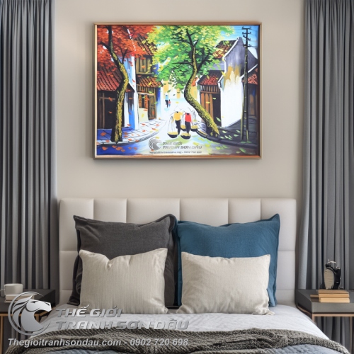 Tranh Phố Cổ 2 Phụ Nữ Đang Gánh Hàng