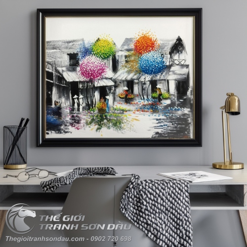 Tranh Phố Cổ Gánh Hàng Rong