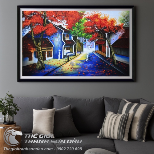 Tranh Phố Cổ Học Sinh Áo Dài Trắng Thướt Tha