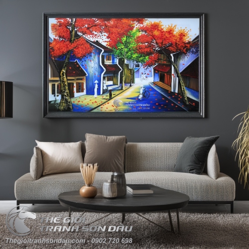 Tranh Phố Cổ Học Sinh Áo Dài Trắng Thướt Tha