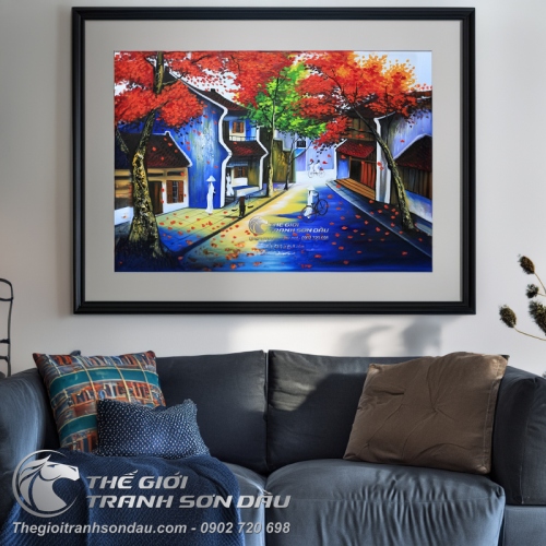 Tranh Phố Cổ Học Sinh Áo Dài Trắng Thướt Tha