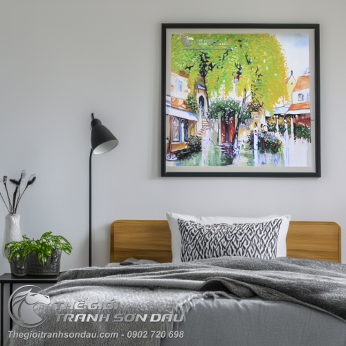 Tranh Phố Cổ Nữ Sinh Áo Dài Đang Ôm Cặp