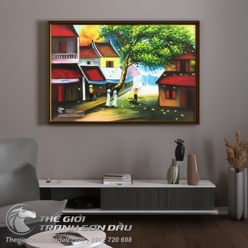 Tranh Phố Cổ Việt Nam Thiếu Nữ Áo Dài