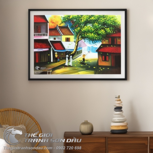 Tranh Phố Cổ Việt Nam Thiếu Nữ Áo Dài