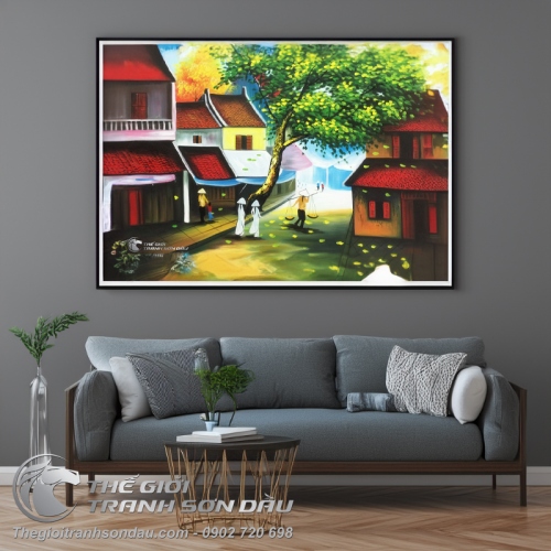 Tranh Phố Cổ Việt Nam Thiếu Nữ Áo Dài