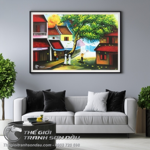 Tranh Phố Cổ Việt Nam Thiếu Nữ Áo Dài