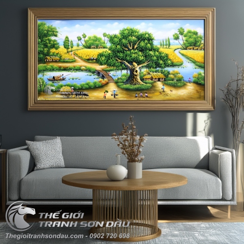 Tranh Phong Cảnh Cây Đa Quê Hương