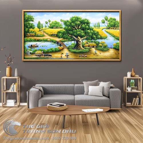 Tranh Phong Cảnh Cây Đa Quê Hương