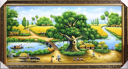 Tranh Phong Cảnh Cây Đa Quê Hương