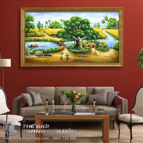 Tranh Phong Cảnh Cây Đa Quê Hương