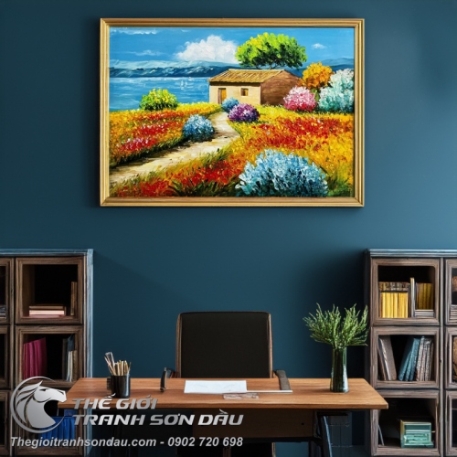 Tranh Phong Cảnh Châu Âu Ngôi Nhà Nhỏ Ven Hồ