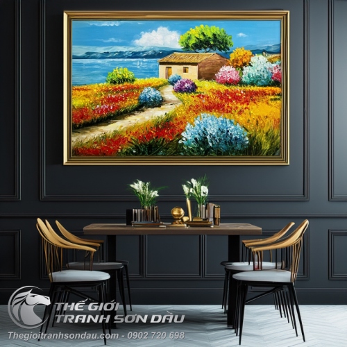 Tranh Phong Cảnh Châu Âu Ngôi Nhà Nhỏ Ven Hồ