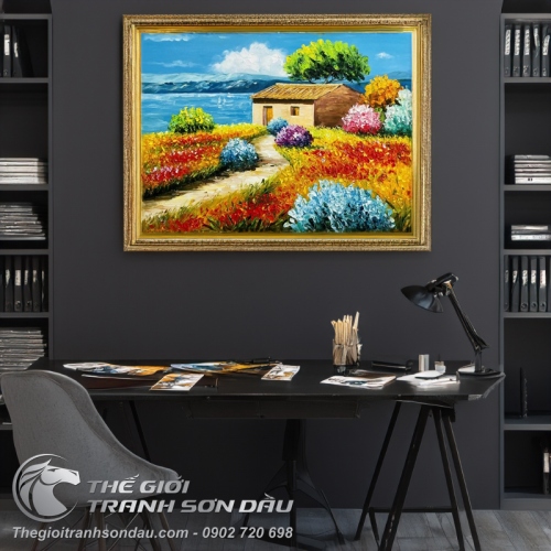 Tranh Phong Cảnh Châu Âu Ngôi Nhà Nhỏ Ven Hồ