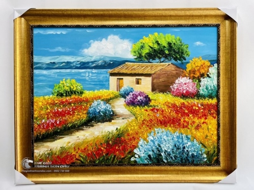 Tranh Phong Cảnh Châu Âu Ngôi Nhà Nhỏ Ven Hồ