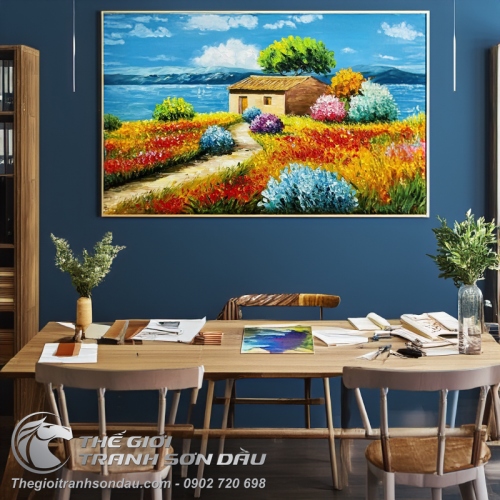 Tranh Phong Cảnh Châu Âu Ngôi Nhà Nhỏ Ven Hồ