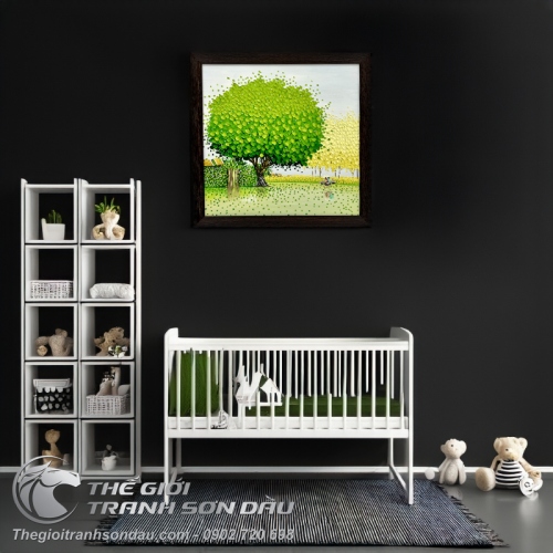 Tranh Phong Cảnh Hiện Đại Phố Hoa Cây Xanh Lá