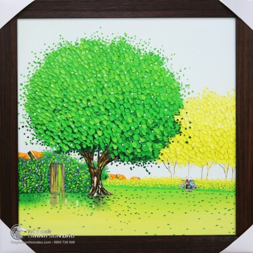 Tranh Phong Cảnh Hiện Đại Phố Hoa Cây Xanh Lá