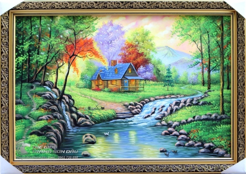 Tranh Phong Cảnh Ngôi Nhà Bên Dòng Suối