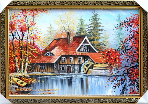 Tranh Phong Cảnh Ngôi Nhà Rừng Cây Lá Đỏ