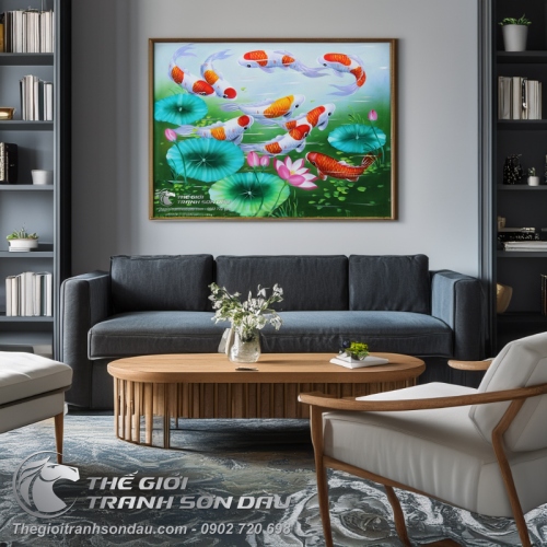 Tranh Phong Thủy Chín Con Cá Chép Cửu Ngư