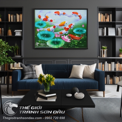 Tranh Phong Thủy Chín Con Cá Chép Cửu Ngư