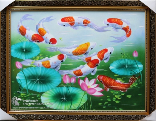 Tranh Phong Thủy Chín Con Cá Chép Cửu Ngư