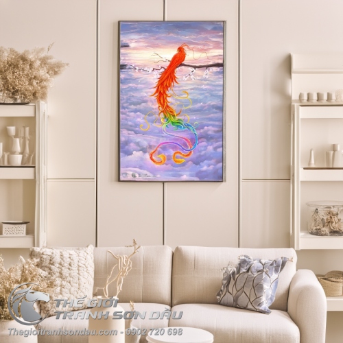 Tranh Phụng Hoàng Lửa Đậu Trên Cành Hoa