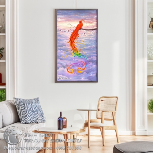 Tranh Phụng Hoàng Lửa Đậu Trên Cành Hoa