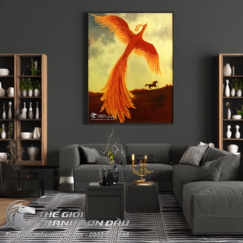 Tranh Phượng Hoàng Lửa Bay Đẹp Khổ Đứng
