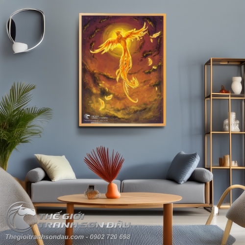 Tranh Phượng Hoàng Lửa Bay Lên Vẽ Sơn Dầu