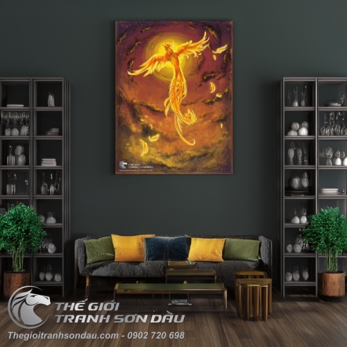 Tranh Phượng Hoàng Lửa Bay Lên Vẽ Sơn Dầu